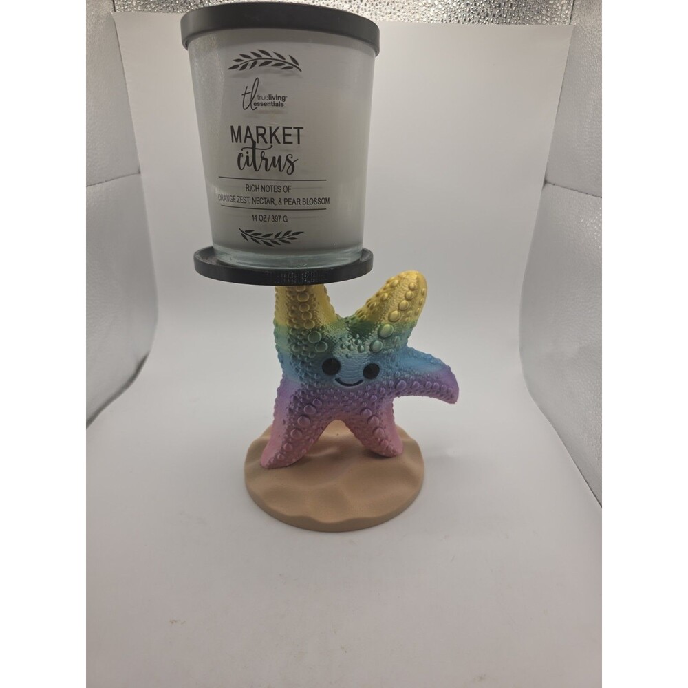 Bath and body works 3 wick candle Or Alex holder Star fish Rainbow printed